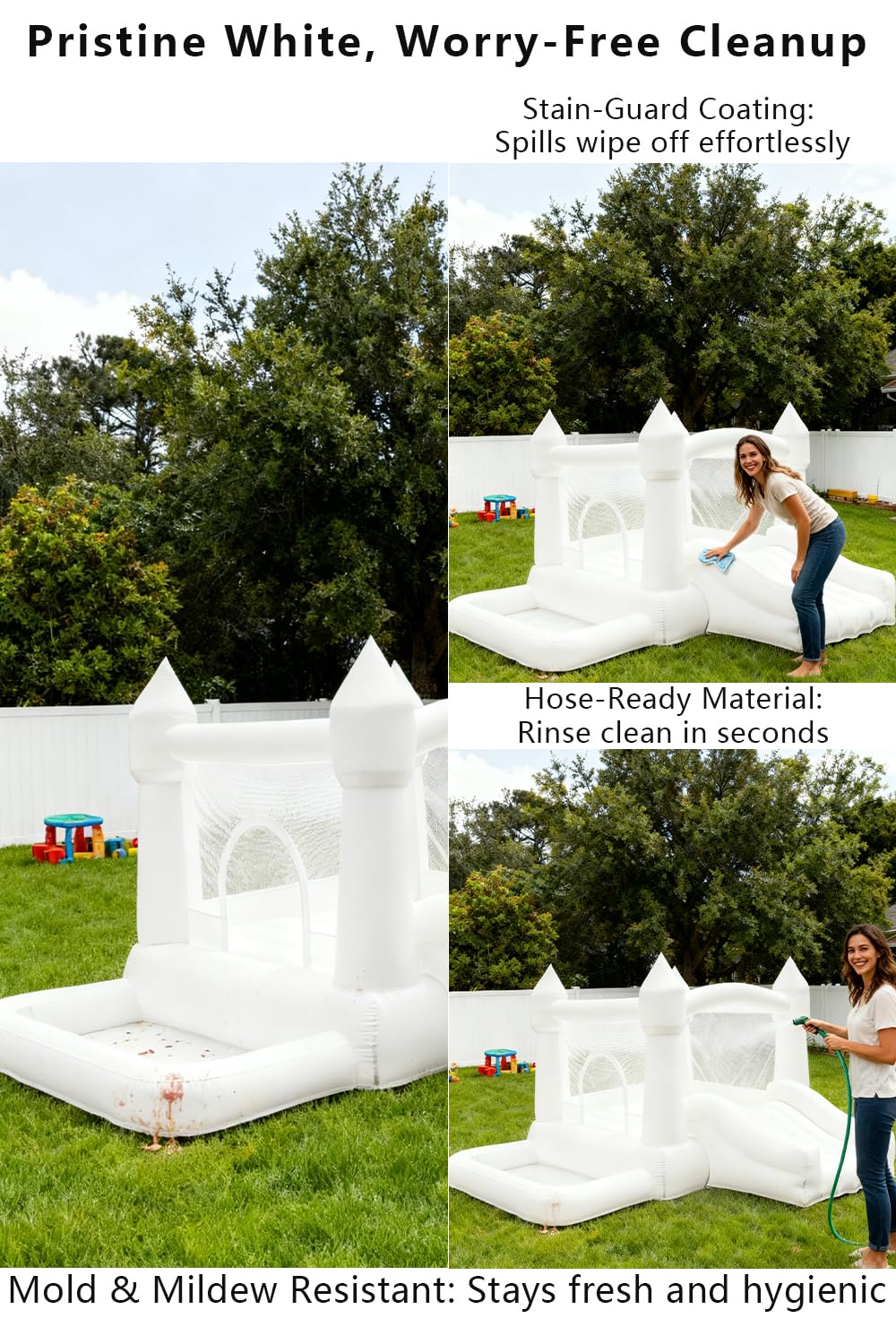 White Inflatable Bounce House Indoor/Outdoor, Jumper with Slide and Water Pool/Ball Pool for Outdoor Garden, Backyard Fun, Perfect for Wedding