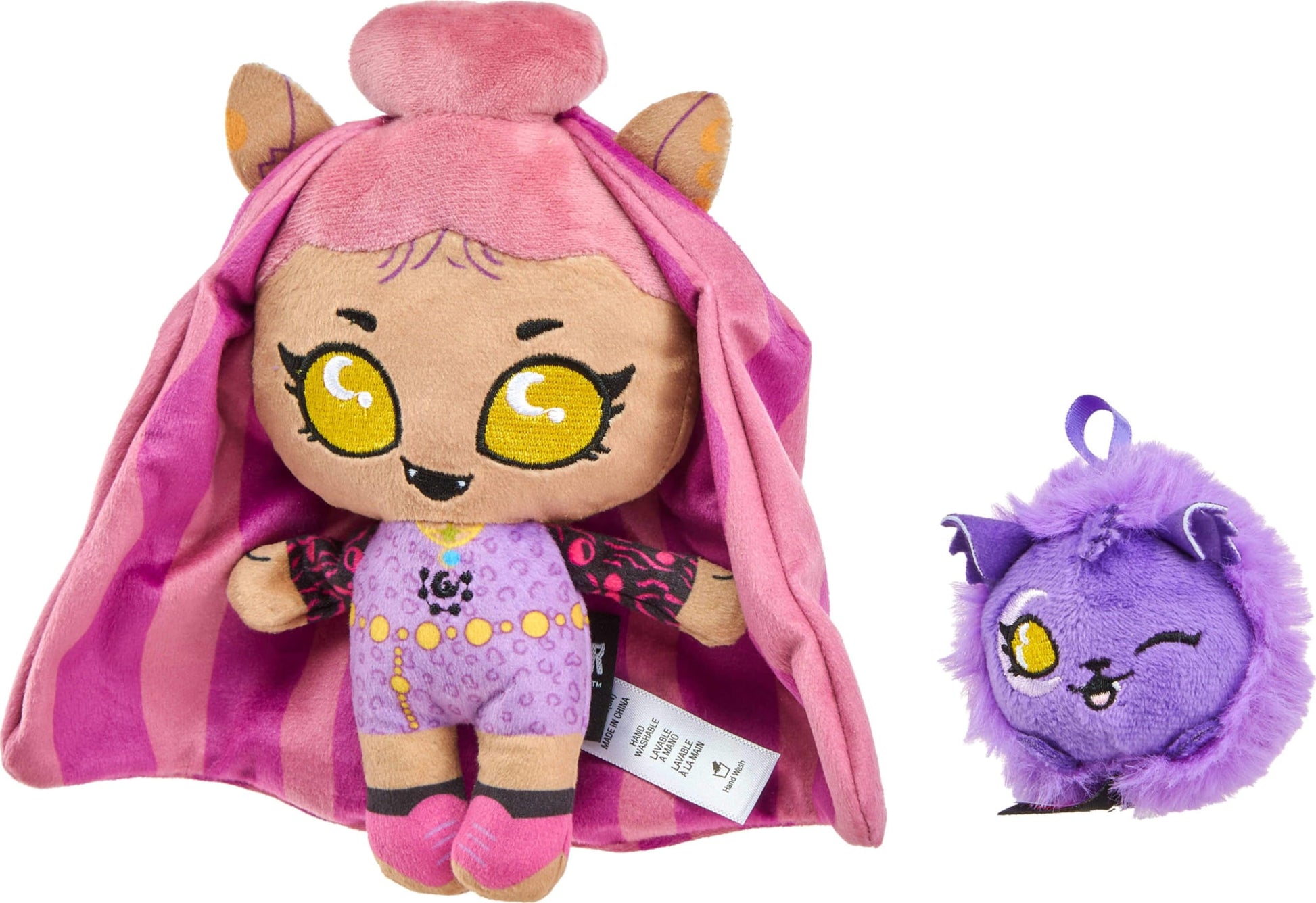 Monster High Plush Doll Set, Ghoul N Go Clawdeen Wolf 6.5-inch Plushie with Pet Dog Crescent and Kid-Sized Backpack