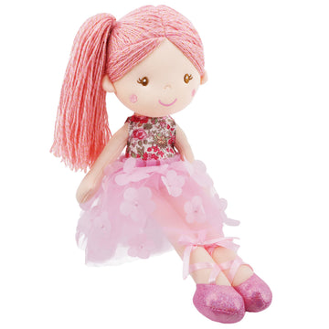June Garden 18" Ballerina Plush Doll Rosalie - Soft Pink Hair Doll in Floral Dress & Tulle Skirt with Ballet Shoes - Gift for Girls & Toddlers