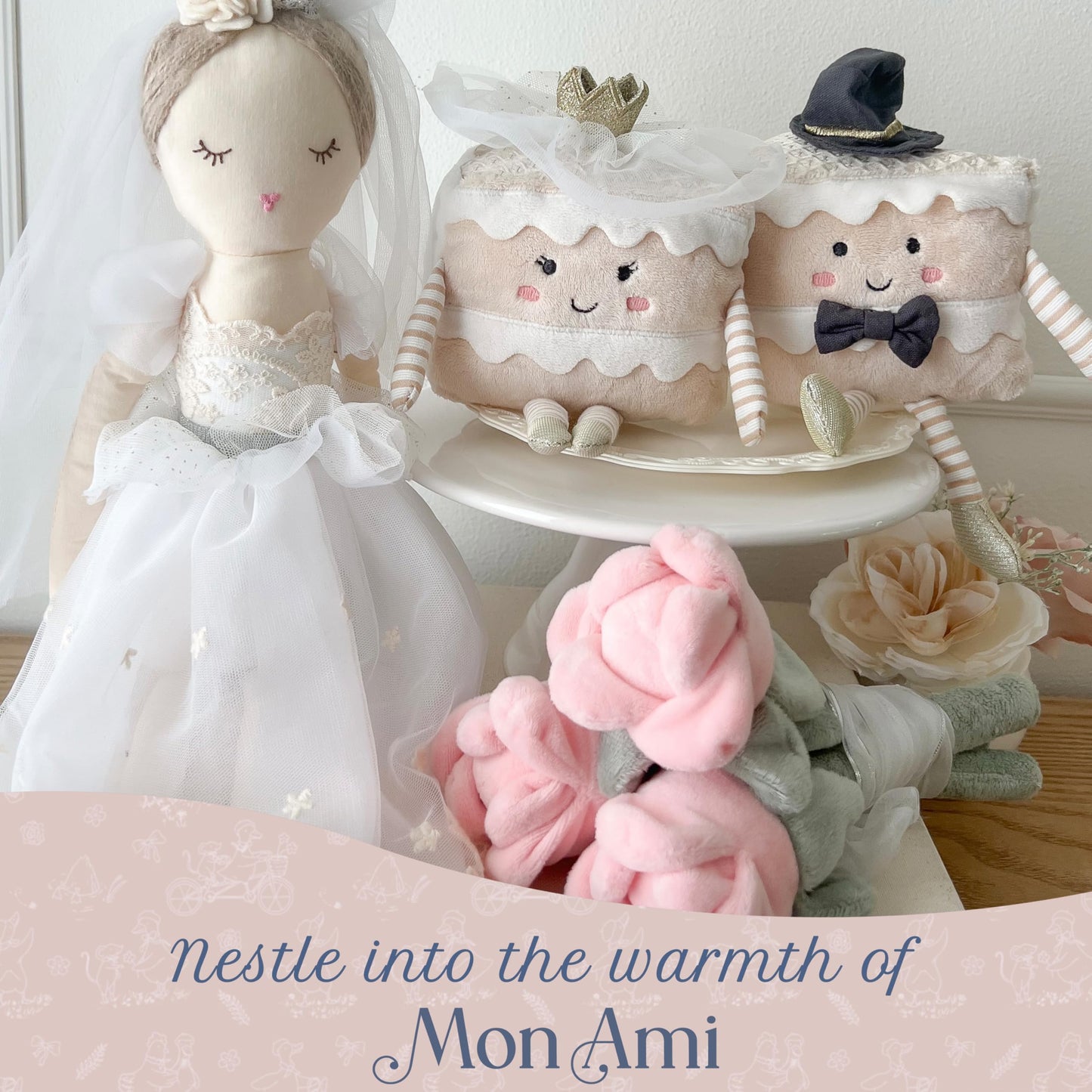 MON AMI Rose Plush Flower Bouquet, 9-Inch Soft Floral Stuffed Toy Gift