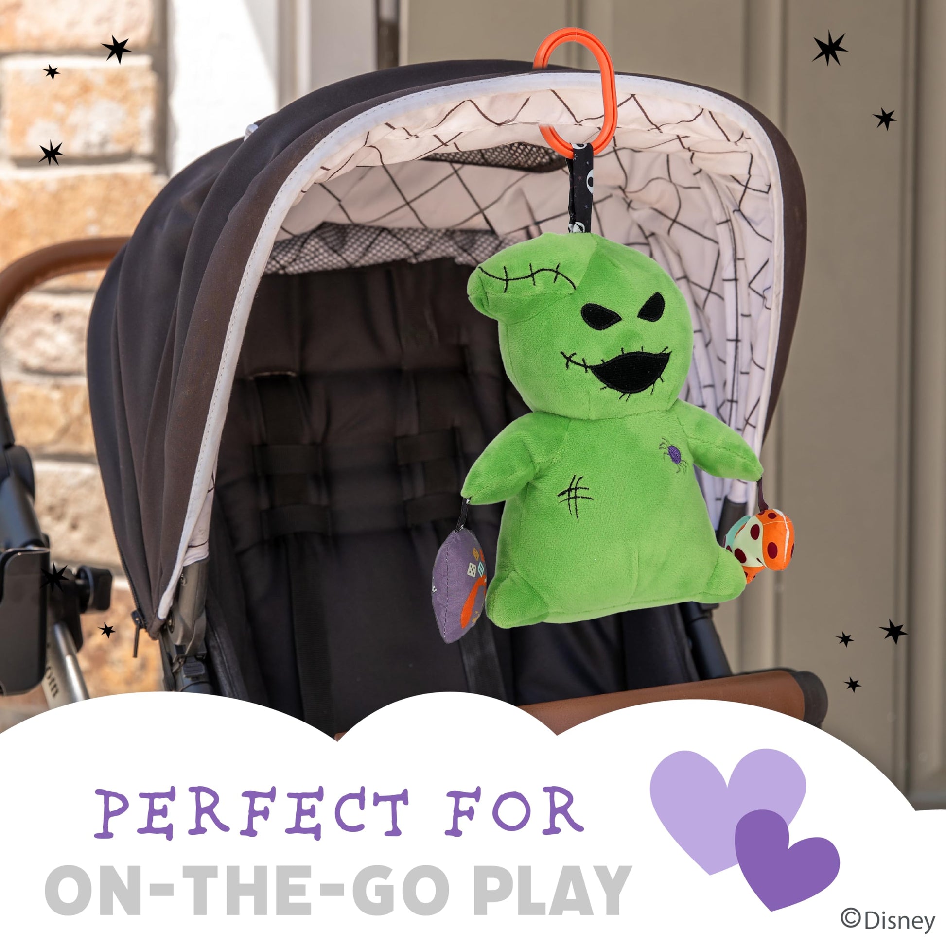 Kids Preferred Disney Baby Nightmare Before Christmas Oogie Boogie On The Go Activity Toy with On The Go Clip, Crinkle, Squeaker, and Rumble Sound