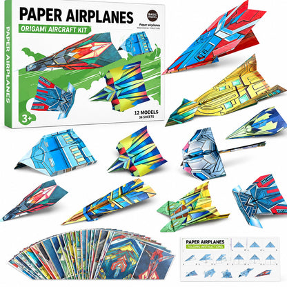 Vexorith Paper Airplane Kit for Kids Ages 8-12, 5-8 - 36 Designer Origami Papers with 12 Flying Plane Styles, STEM Craft & Educational Toy Gift