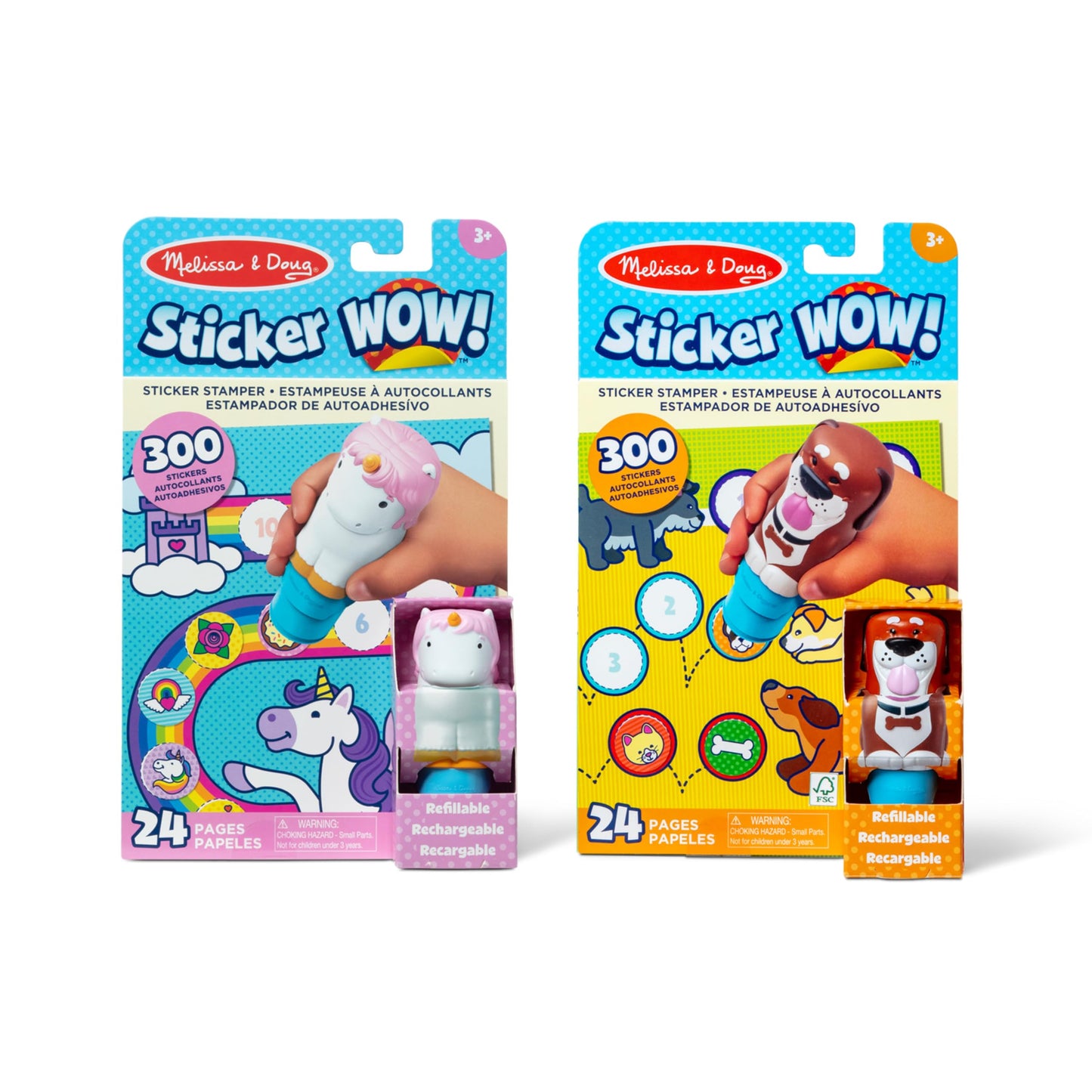 Melissa & Doug Sticker Wow!™ Dog and Unicorn Bundle: 2 24-Page Activity Pads, 2 Sticker Stampers, 600 Stickers, Arts and Crafts Fidget Toy Collectible