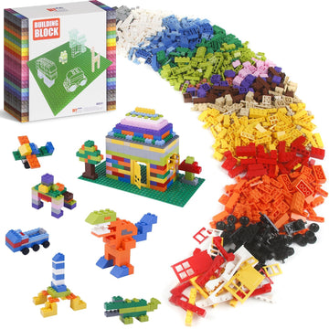 1100 Pieces Building Bricks, Compatible with Lego Classic Building Blocks Bulk with Baseplates, Doors Windows and Wheels, STEM Creative Construction