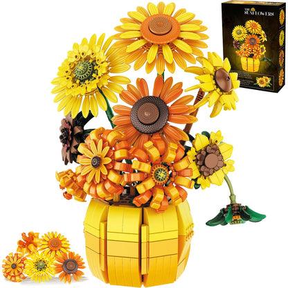 EMANNON Flowers Building Set for Adults - Sunflowers Building Blocks with Vase 1009PCS, Artificial Flowers Botanical Collection Gifts for Christmas