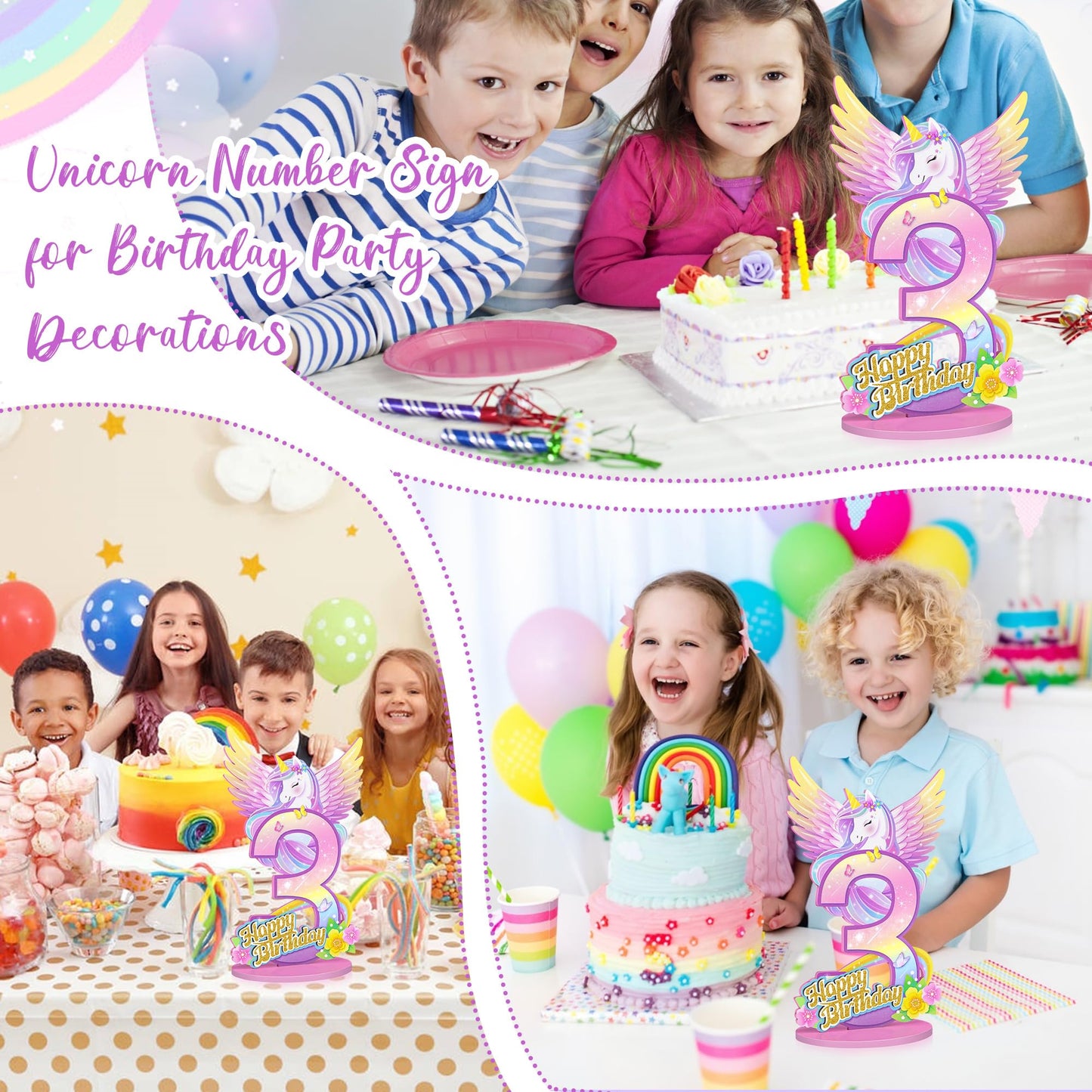 Unicorn Birthday Decorations Wooden Unicorn Number 3 Sign Table Centerpiece