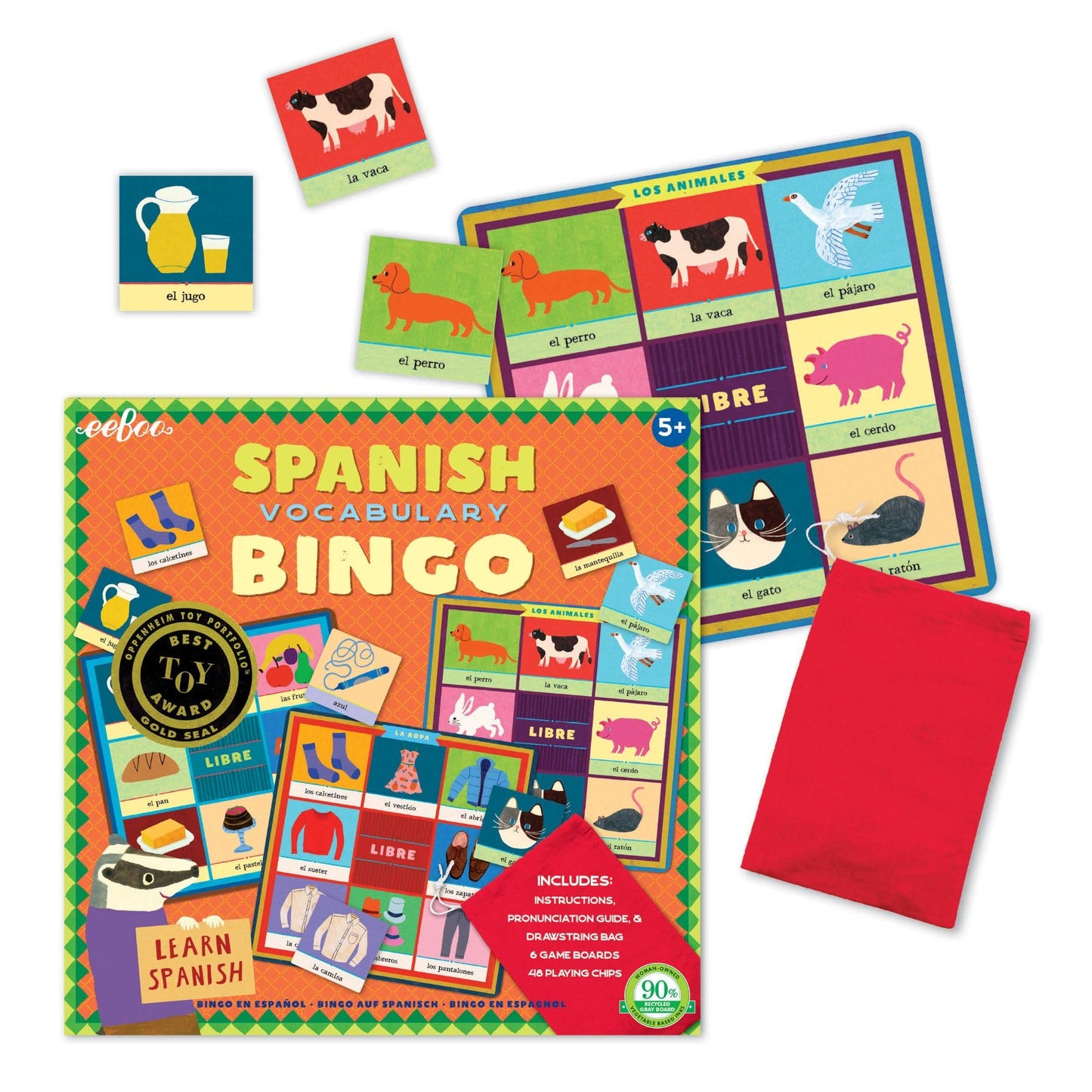 eeBoo: Spanish Vocabulary Bingo for Kids for Ages 5+, A Fun Kids Learning Game that Cultivates Conversation & Practicing a New Language