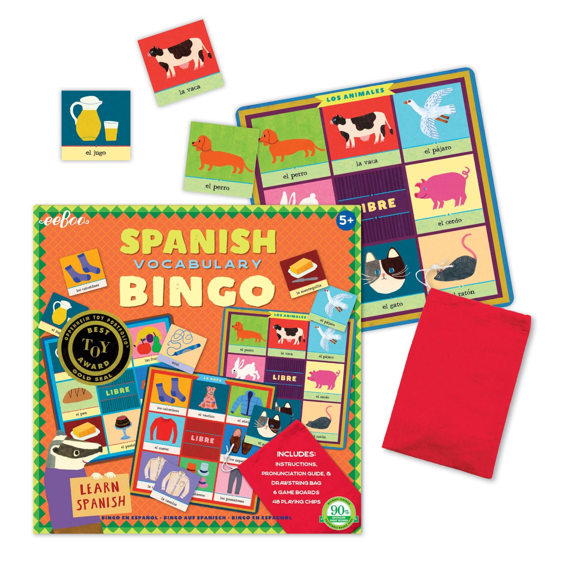 eeBoo: Spanish Vocabulary Bingo for Kids for Ages 5+, A Fun Kids Learning Game that Cultivates Conversation & Practicing a New Language