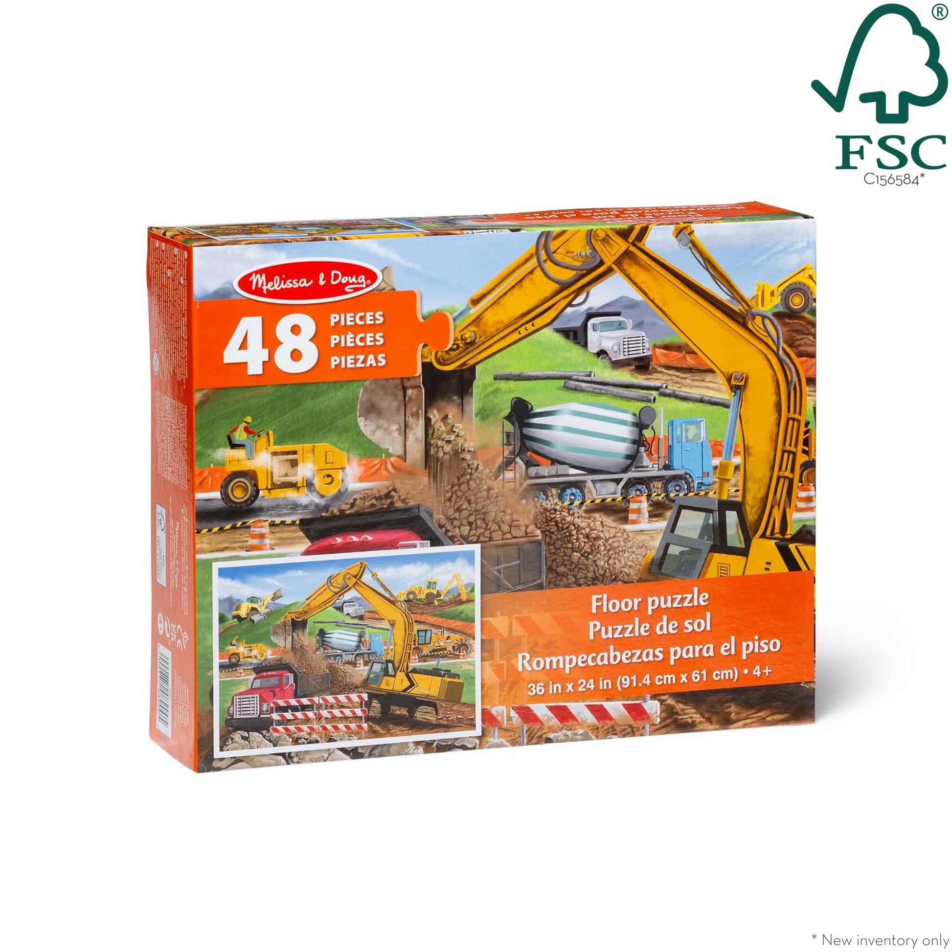 Melissa & Doug Building Site Floor Puzzle, 48 pc Jumbo Jigsaw Puzzle, Educational Screen Free Activity for Toddler, Preschoolers and Kids Ages 3+ (2 x