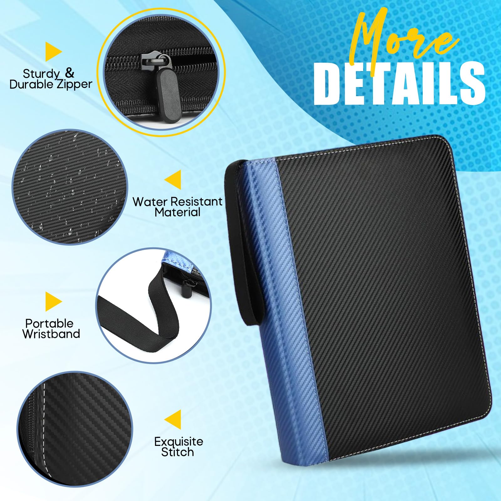 4-Pocket Card Binder, 400 Pockets Trading Card Holder with 50 Removable Sleeves, Large Capacity Waterproof Zipper Album for Collectors, Portable