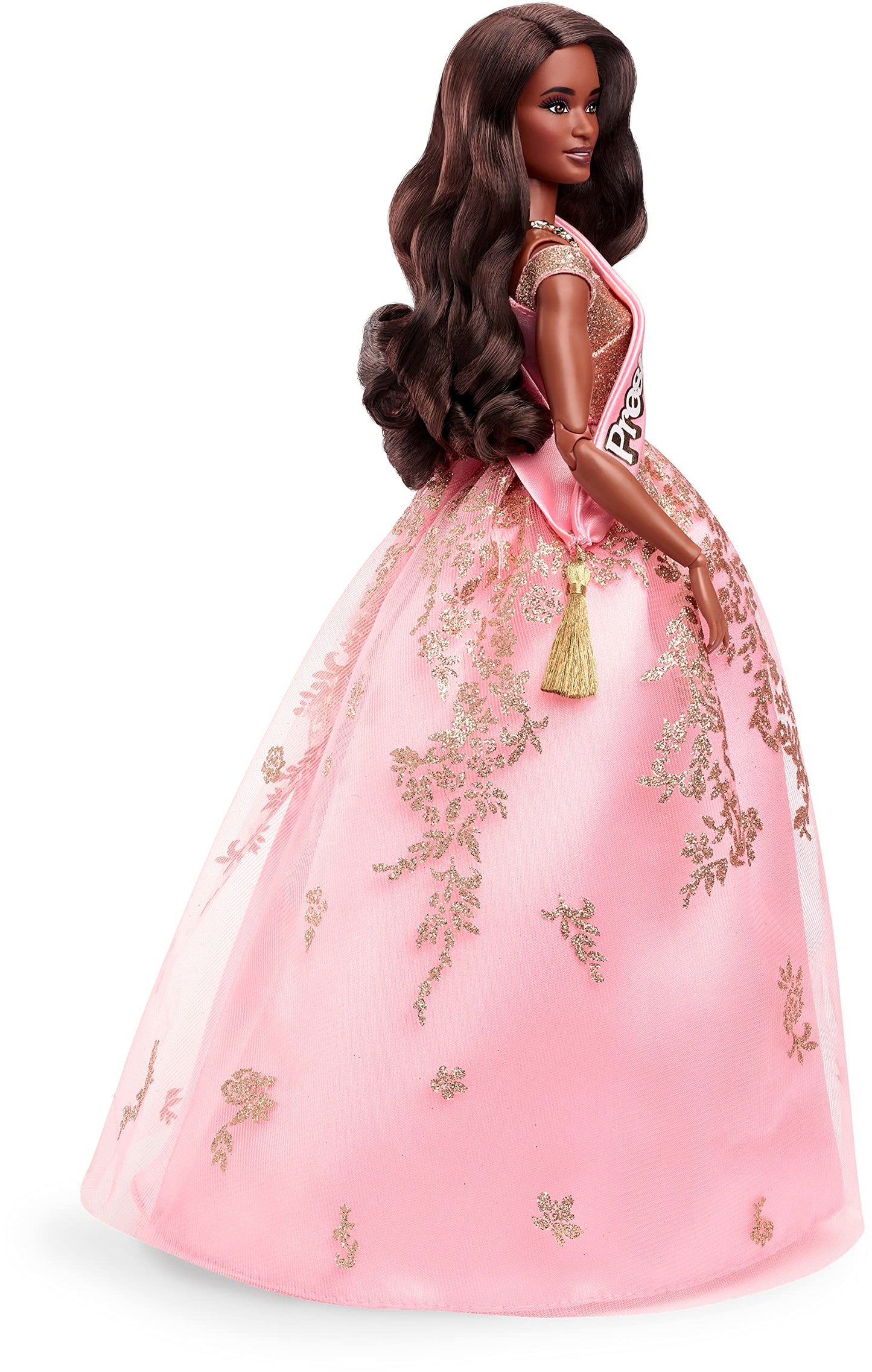 Barbie The Movie Doll, President Collectible Wearing Shimmery Pink & Gold Dress with Sash