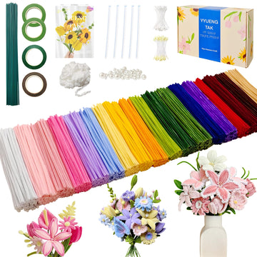 YYUENG TAK 1000 Pcs Pipe Cleaners Flower Kit, 18 Colors Chenille Stems with Complete Accessory Set & Instruction, Pipe Cleaners Craft, Art and Craft