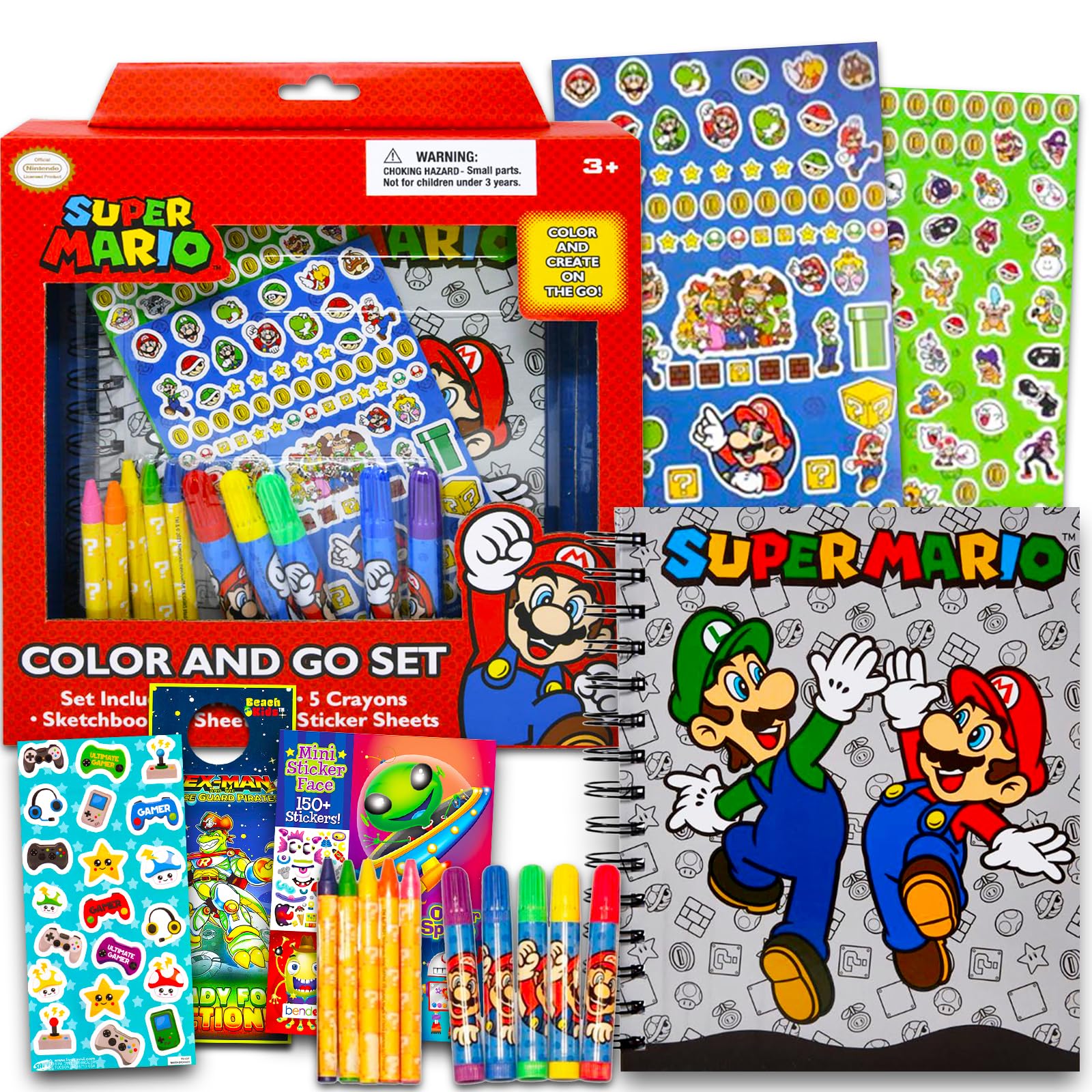 Nintendo Store Super Mario Sketchbook Set for Kids, Toddlers ~ 3 Pc Bundle with Mario Coloring Journal, Stickers, and More (Mario Drawing Pad Activity