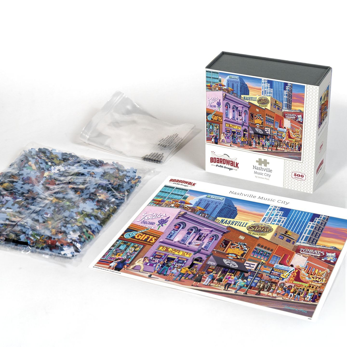 Boardwalk Nashville Music City 500 Piece Jigsaw Puzzle Fun Colorful Tennessee Puzzles with Premium Box, Gift for Adults and Family 16"x20"