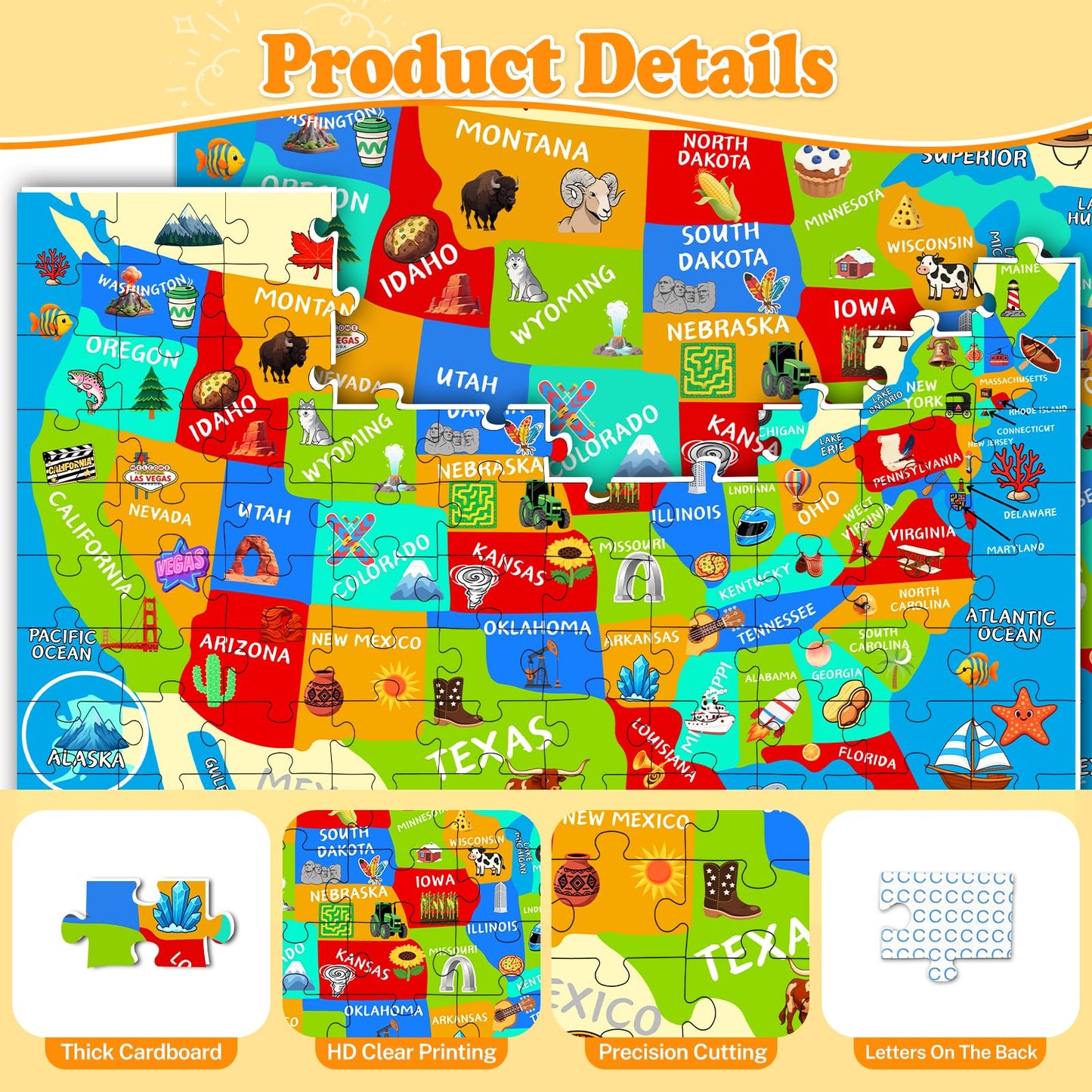 4 Packs 100 Piece Puzzles for Kids Ages 4-6 6-8 8-10, USA World Map Kids Puzzles Ages 3-5 4-6 5-8, Solar System Mars Adventure 100 Piece Puzzle
