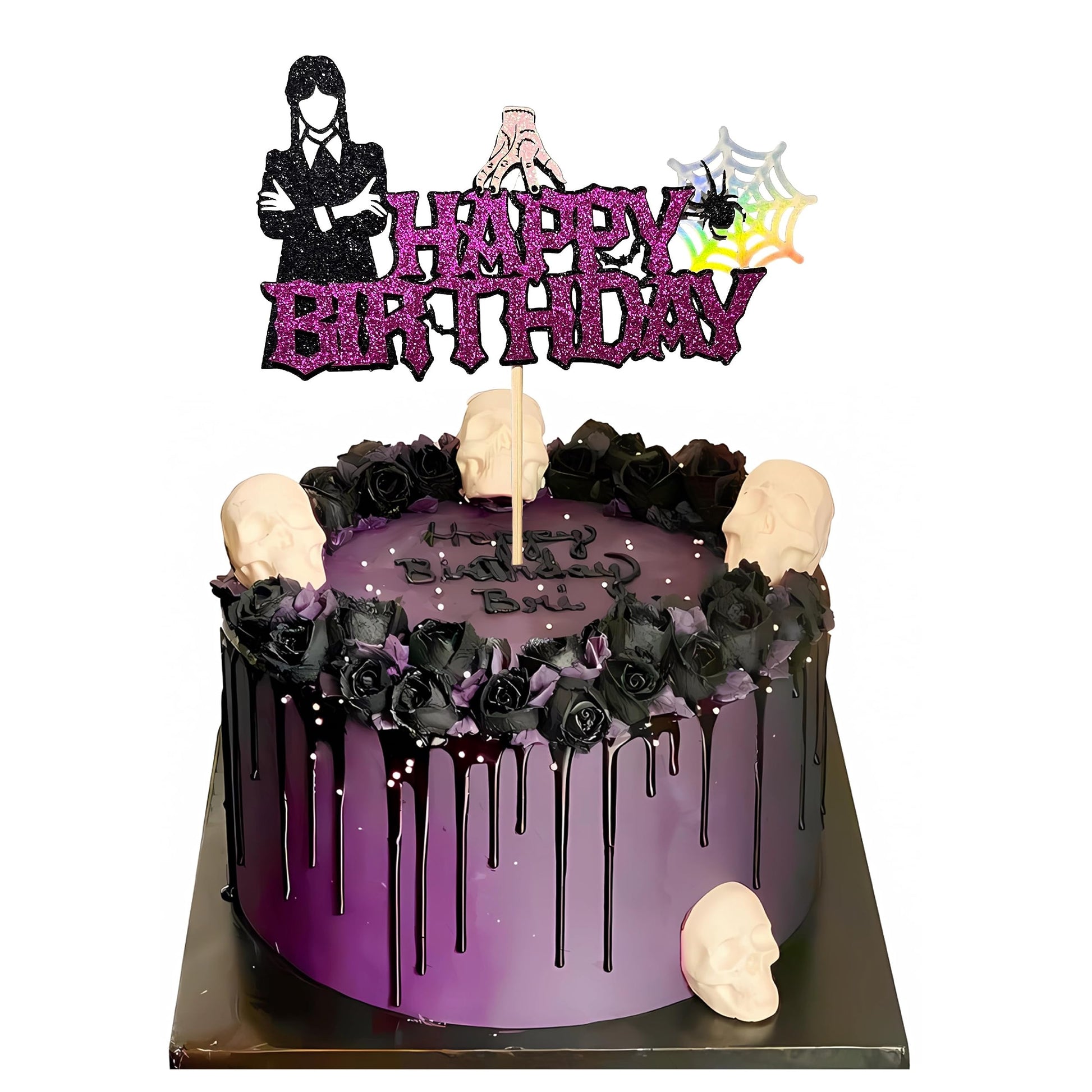 1Pcs Wednesday Addams Happy Birthday Cake Topper - Spider Web Thing Hand Wednesday Girl Cake Decoration - Wednesday Addams Birthday Party Supplies