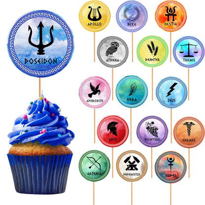 48pcs Greek Mythology Cupcake Toppers, Htabiol Olympians God Cupcake Toppers, Greek Mythology Party Cake Decorations, Suit for Percy Jackson Birthday