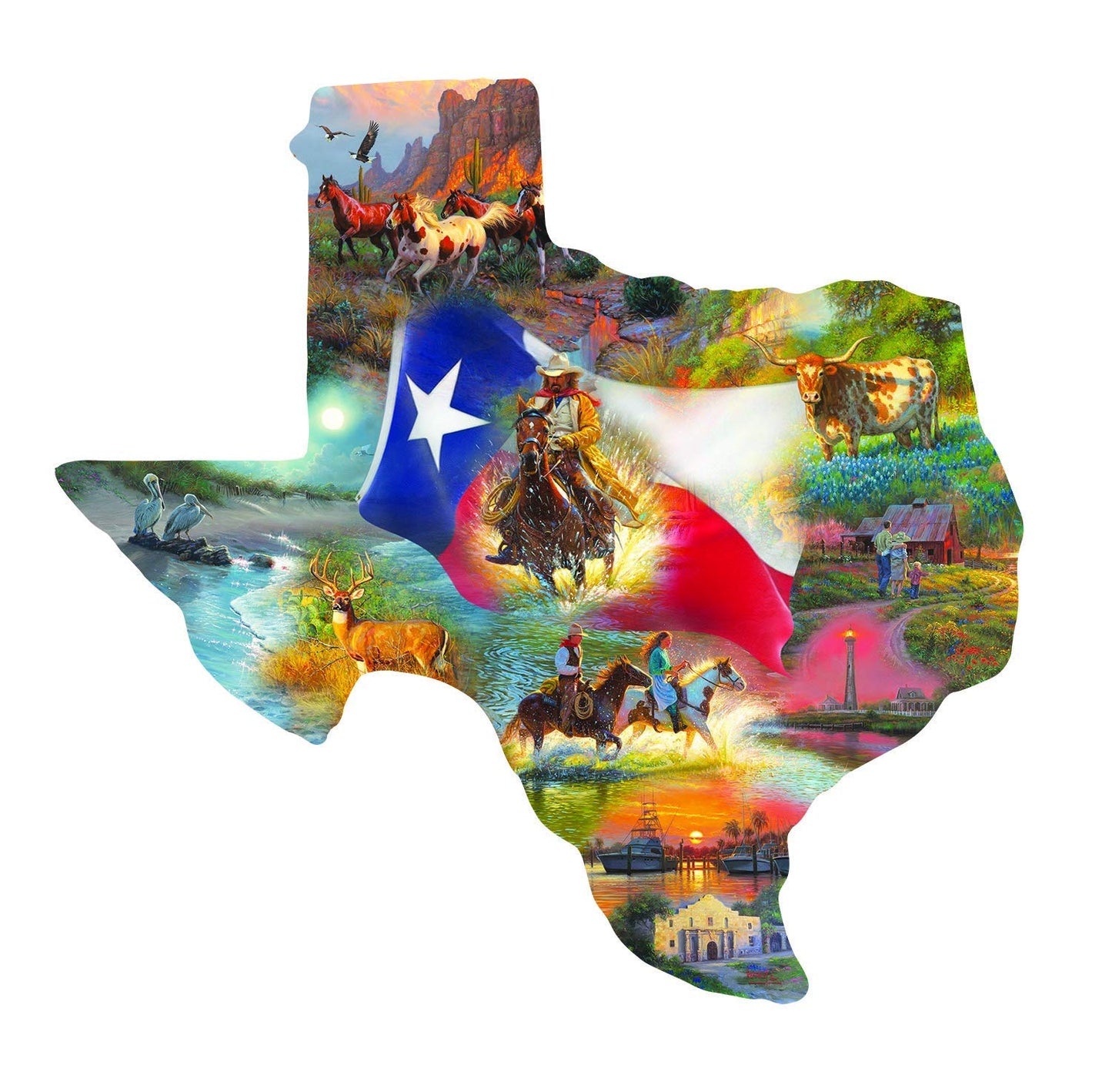 SUNSOUT INC - Images of Texas - 1000 pc Special Shape Jigsaw Puzzle by Artist: Mark Keathley - Finished Size 32" x 25.5" - MPN# 95030