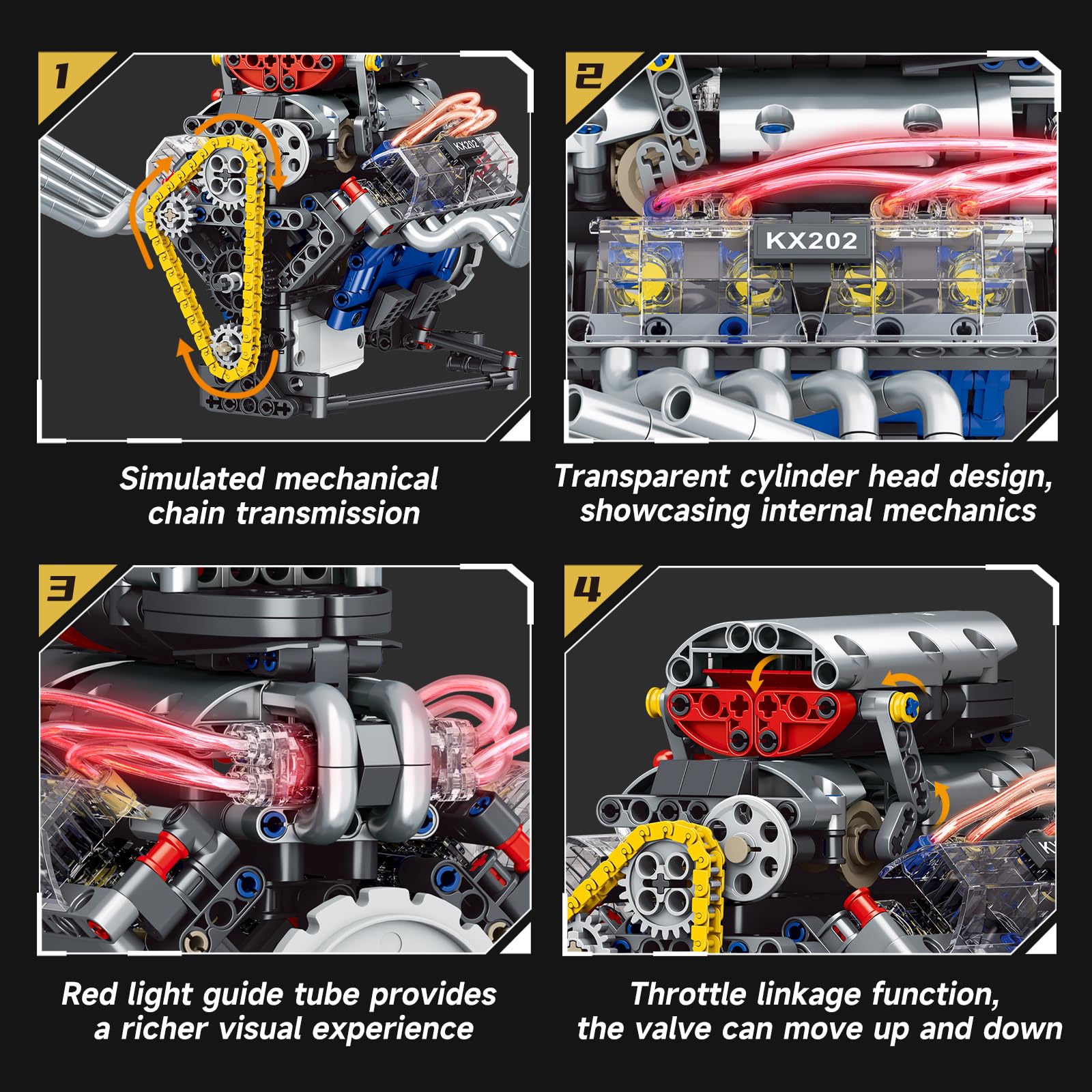 BYTLK V8 Engine Building Set,Build Your Own Mini Engine that Works, Physical Science Experiment Toy for Adults, Home or Office Décor (665 Pcs)