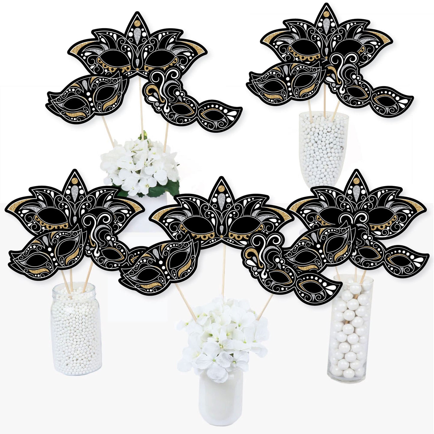 Big Dot of Happiness Masquerade - Venetian Mask Party Centerpiece Sticks - Table Toppers - Set of 15