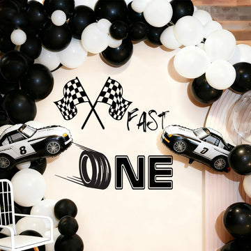 Fast One Birthday Racing Decal, Fast One 1st Birthday Backdrop Decor, Race Car Theme Decor for Boys?Black Car Bday Arch Backdrop Decal, for Party