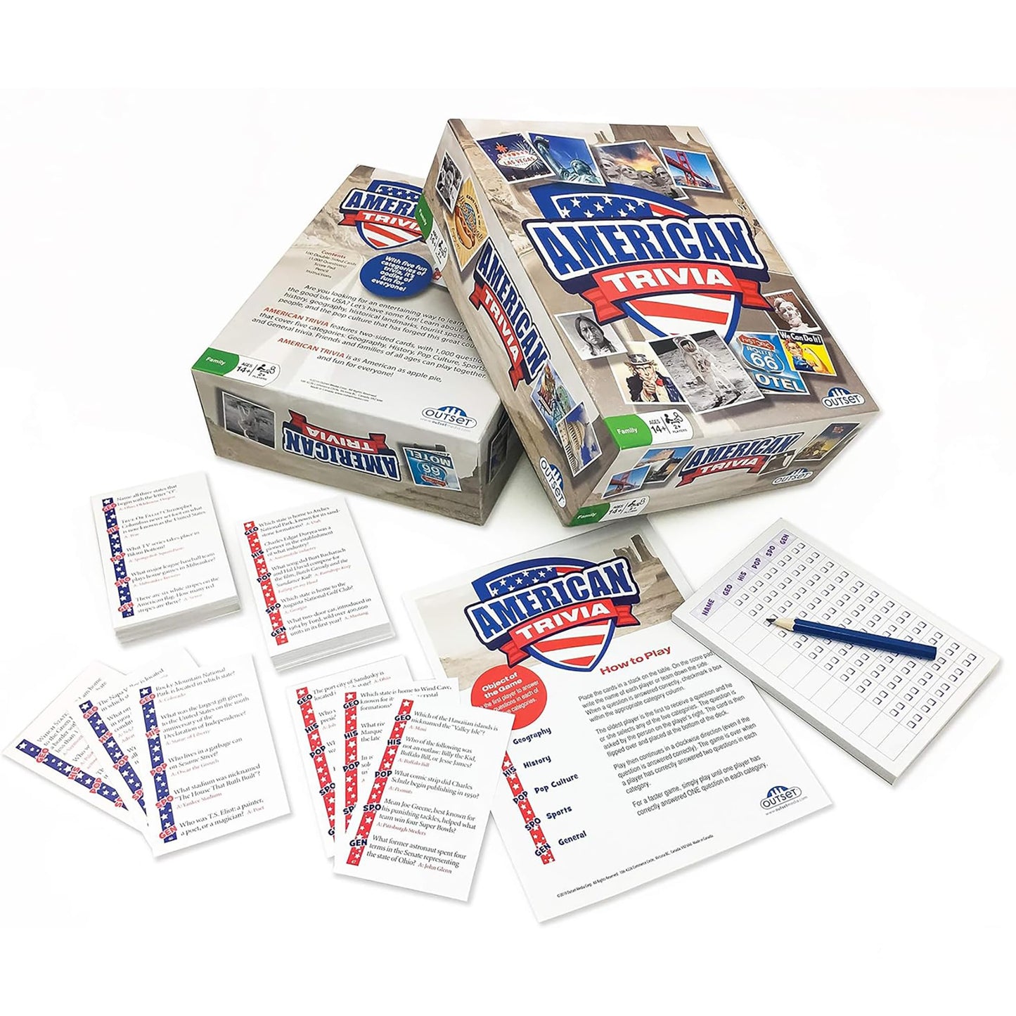 Outset Media American Trivia Game (Amazon Exclusive) - 5 Categories to Choose from and 1,000 Questions - for Ages 14 and up