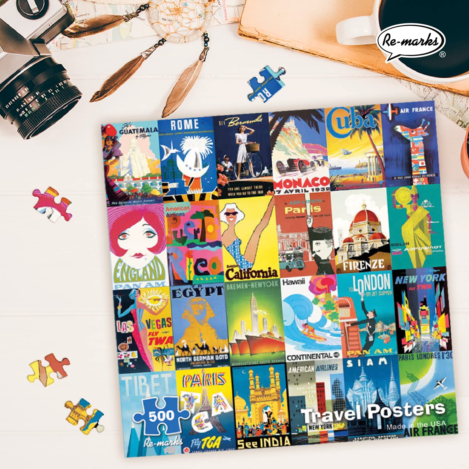 Re-marks Travel Posters, Poster Puzzle, 500-Piece Jigsaw Puzzle for All Ages