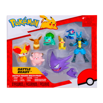 Pokémon Battle Figure Multi-Pack Featuring Lucario, Eevee, Bulbasaur, Haunter, Fennekin, Clefairy, Morpeko, and Popplio