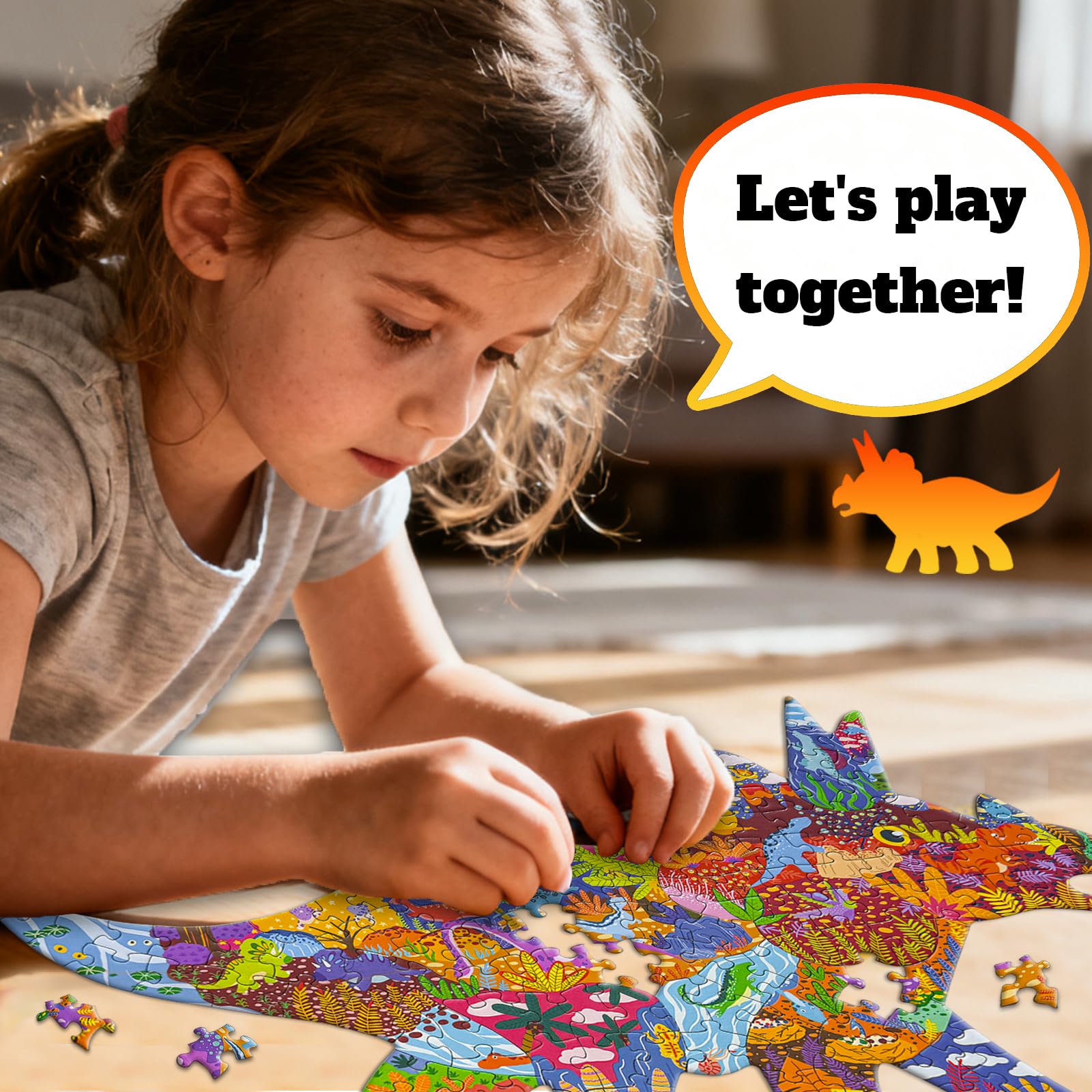 GIVEITALL Irregular Jigsaw Puzzles for Kids Ages 4-6 Year Old,Triceratops