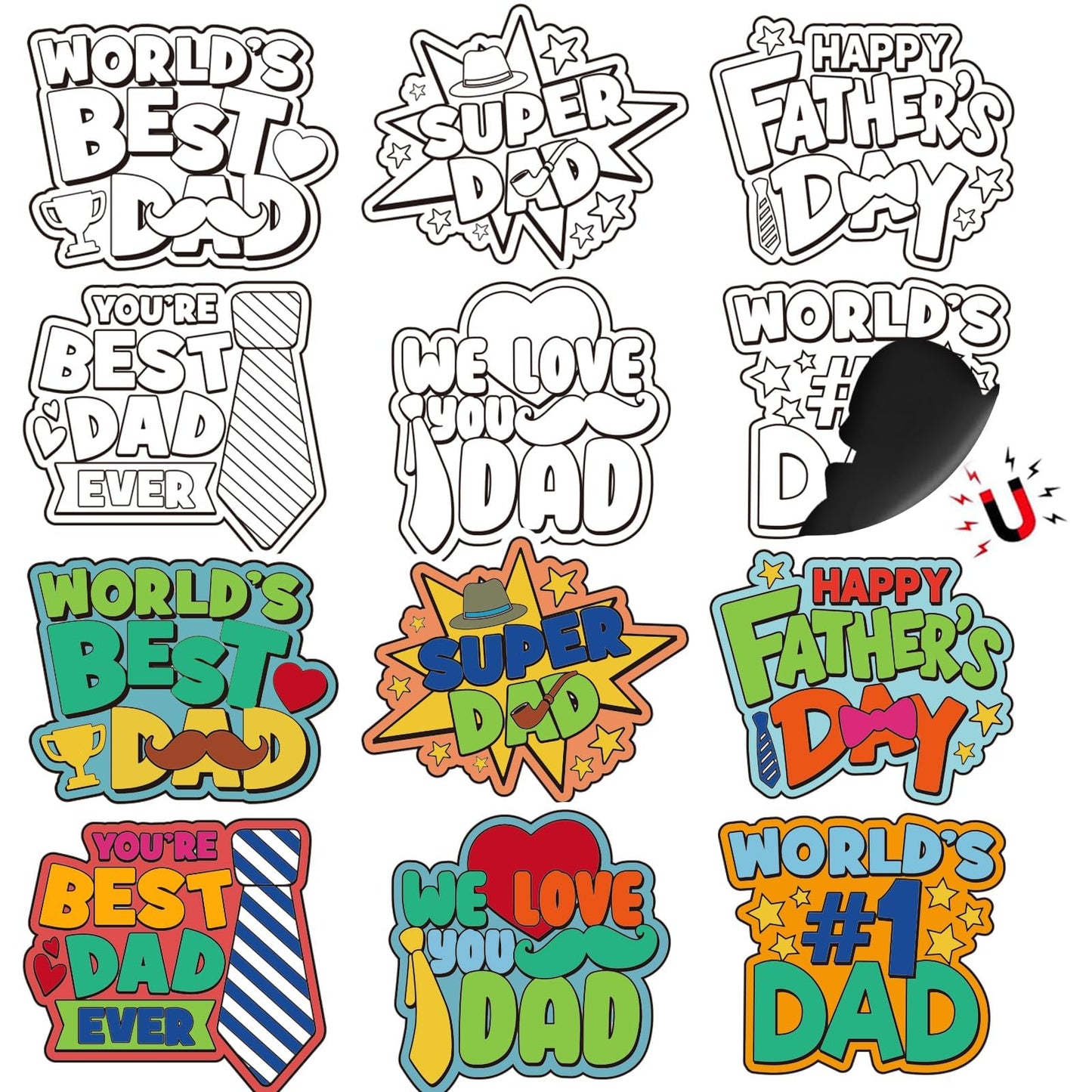 36 Set Father's Day Magnets Craft for Kids, Color Your Own Fathers Day Magnets Craft Best Dad DIY Crafts Kit Gifts for Happy Father's Day Dad's