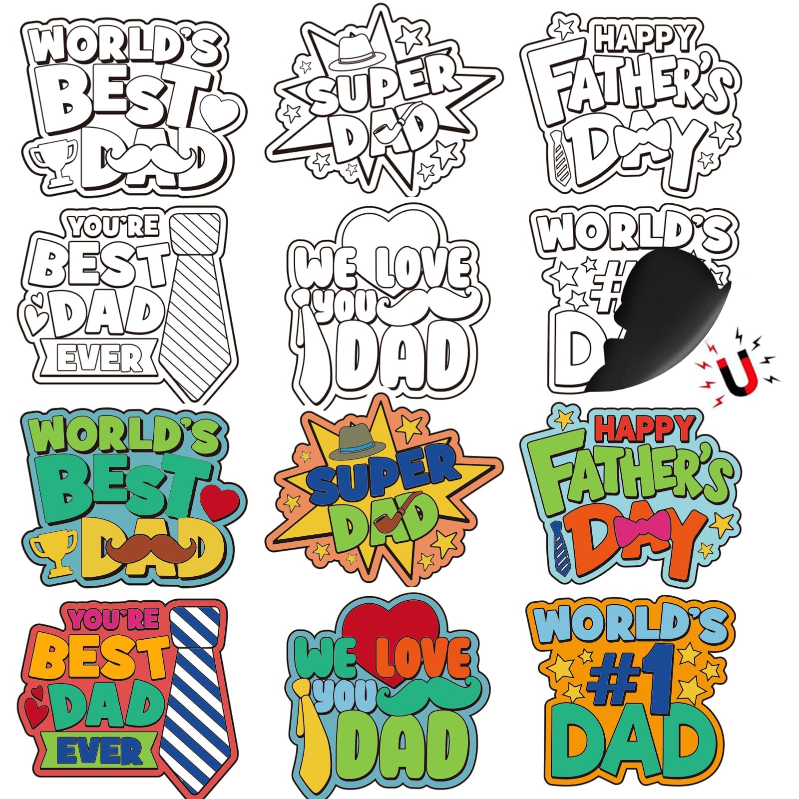 36 Set Father's Day Magnets Craft for Kids, Color Your Own Fathers Day Magnets Craft Best Dad DIY Crafts Kit Gifts for Happy Father's Day Dad's