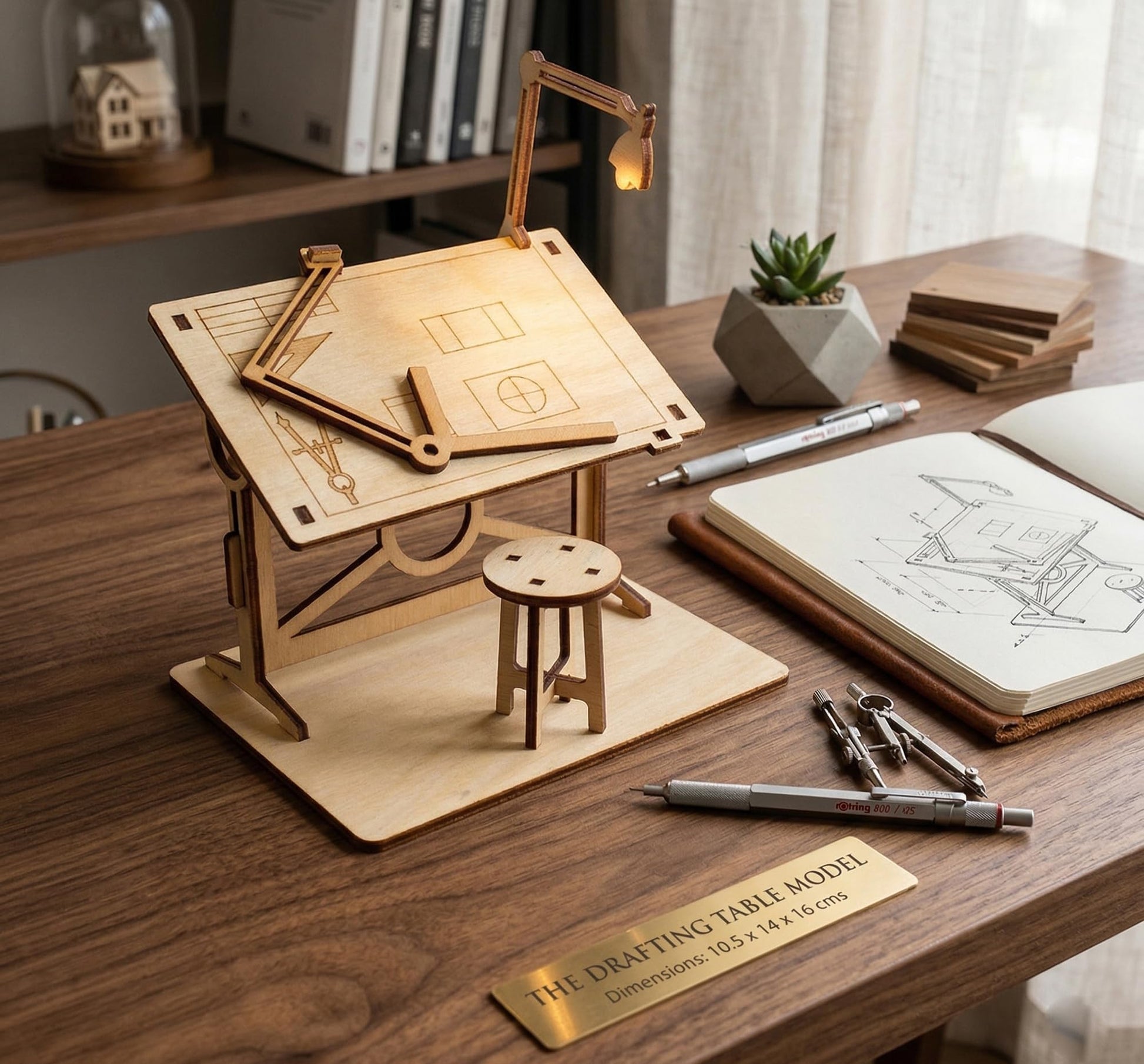 StonKraft Wooden 3D Puzzle Miniature Drafting Table - Home Decor, Construction Toy, Modeling Kit, School Project - Easy to Assemble