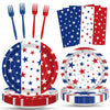100 Pcs Patriotic Party Supplies Set, Serves 25 - Disposable Red White Blue Star Paper Plates, Napkins, and Forks, American Flag Themed Tableware