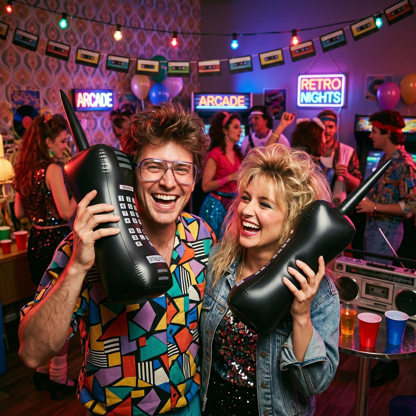Gejoy 2 Packs Inflatable Mobile Phone Inflatable Retro Mobile Phone 80's 90's Party Decoration Hip Hop Costume Birthday Theme Props Fancy Dress
