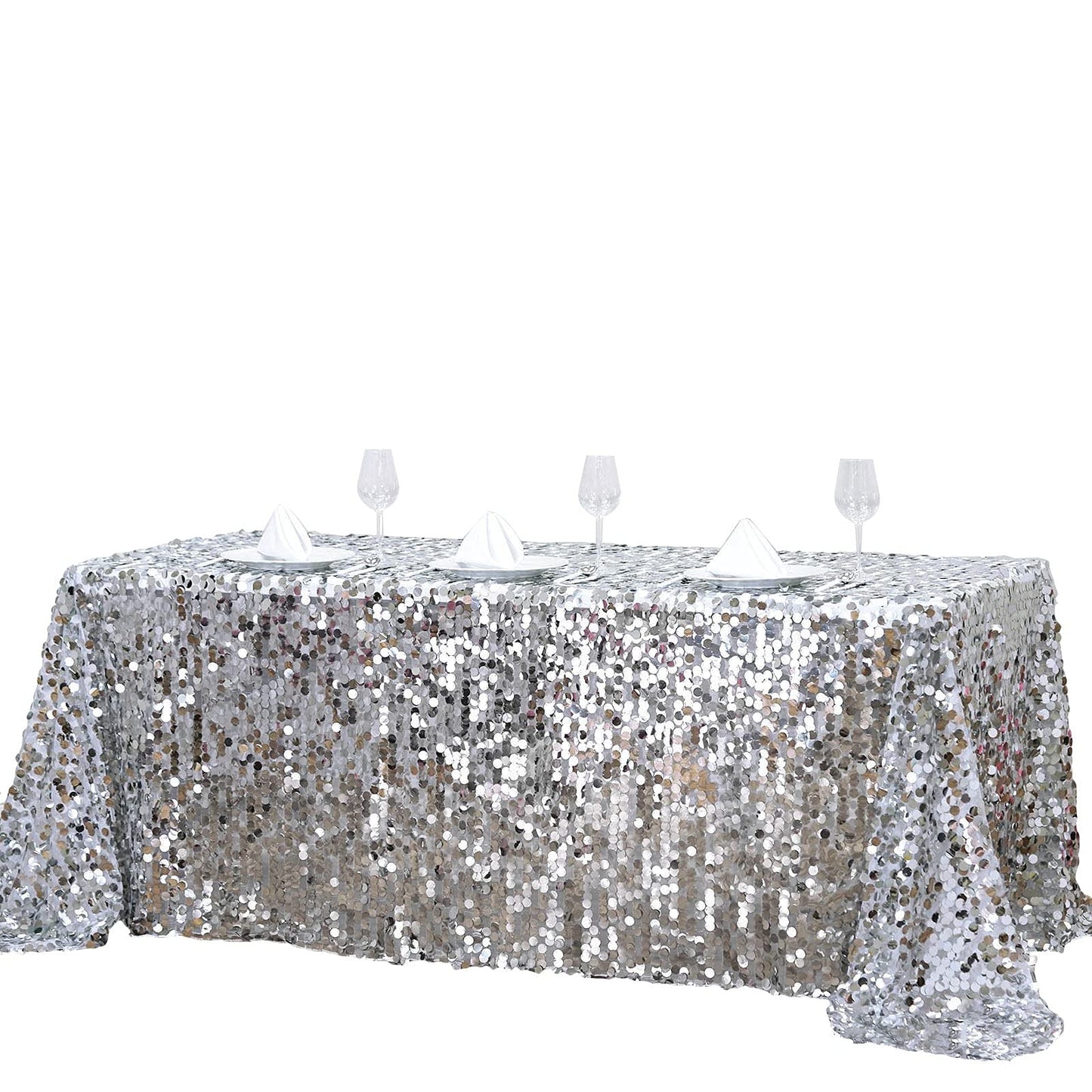 BalsaCircle 90-Inch x 132-Inch Silver Big Payette Sequin Tablecloth Table Linens Wedding Party Events Decorations Kitchen Dining