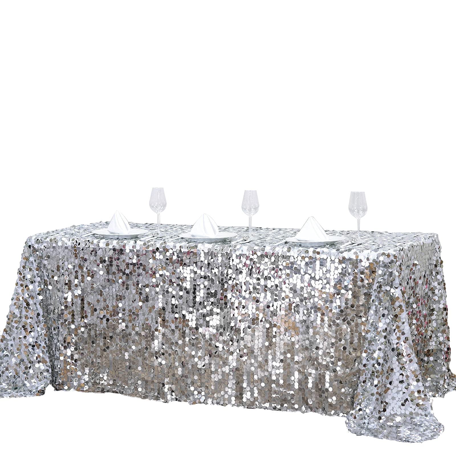 BalsaCircle 90-Inch x 132-Inch Silver Big Payette Sequin Tablecloth Table Linens Wedding Party Events Decorations Kitchen Dining