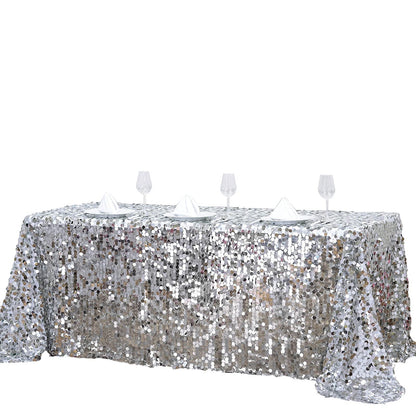 BalsaCircle 90-Inch x 132-Inch Silver Big Payette Sequin Tablecloth Table Linens Wedding Party Events Decorations Kitchen Dining