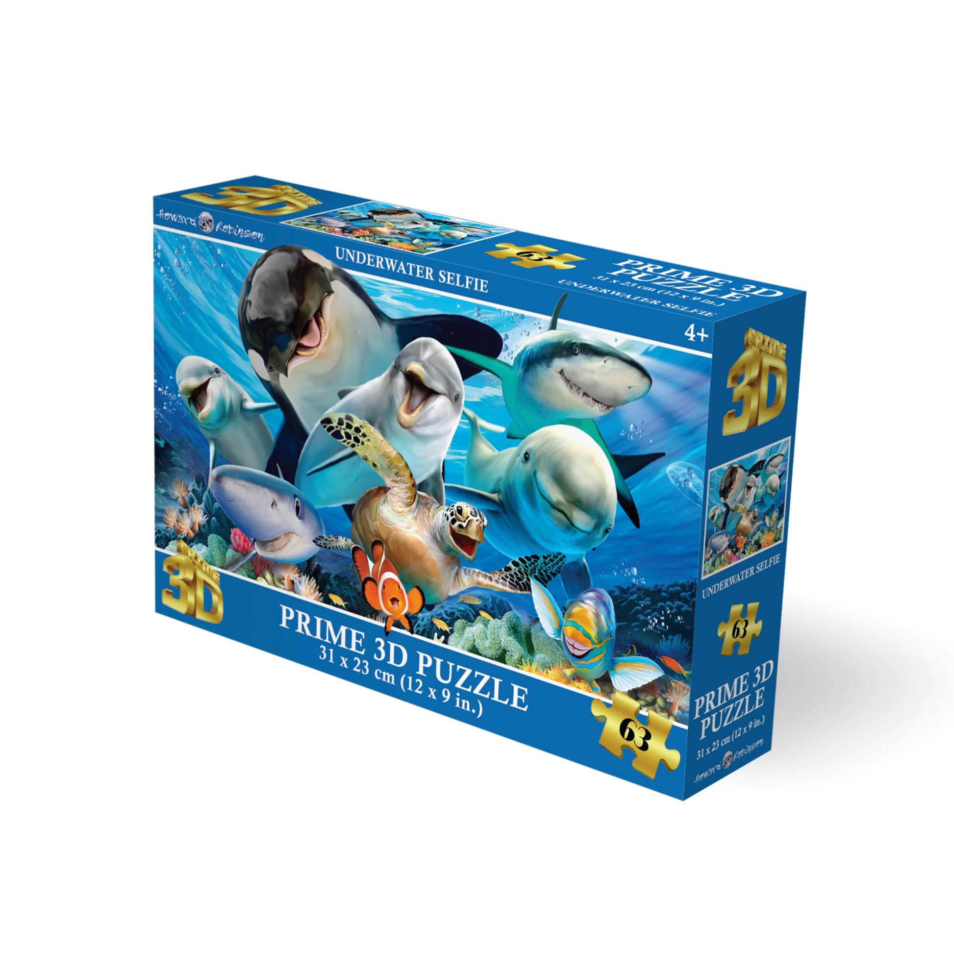 Prime 3D Underwater Selfies Puzzle - 63 Piece 3D Lenticular Ocean Jigsaw for Kids & Adults, 12"x9" Fun Activity with Depth & Motion, Howard Robinson