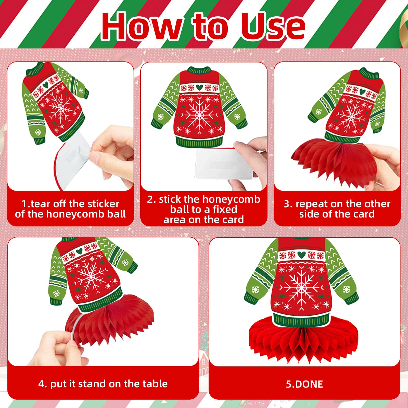 9 Pieces Ugly Christmas Sweater Honeycomb Centerpieces Table Decor, Holiday Party Table Toppers Ornaments Signs, Fun Xmas Sweater Party Decorations