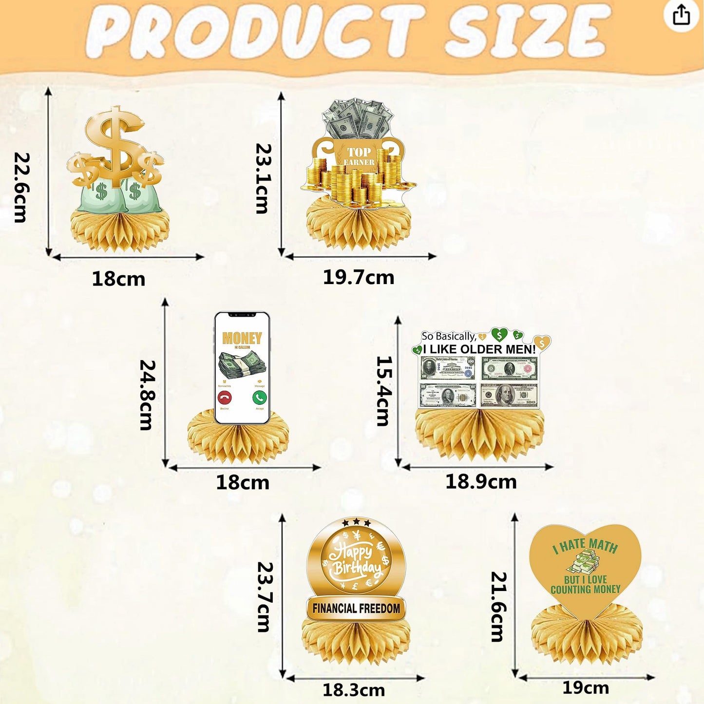 Hilarious 6Pcs Money Themed Birthday Party Honeycomb Centerpieces Bill Dollar Party Table Decorations Table Topper for Birthdays Casino Weddings
