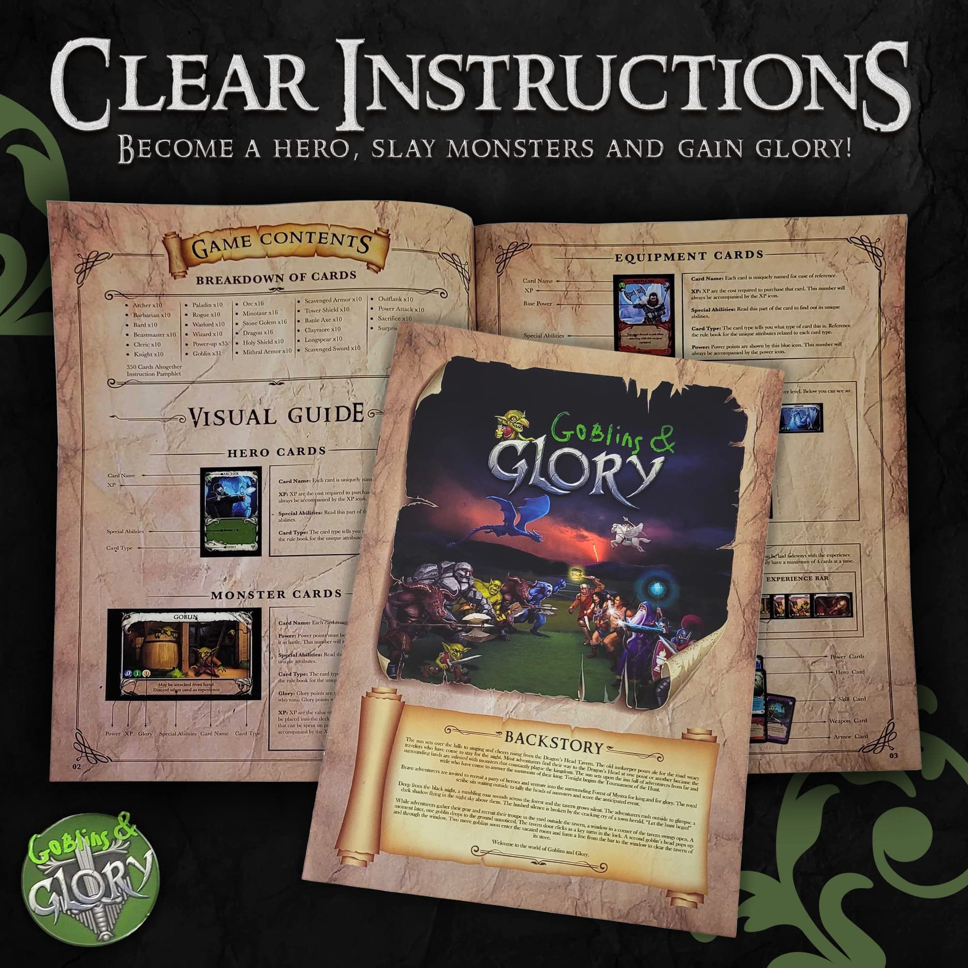 Goblins & Glory Strategy Board Game - Fantasy Deck Building Adventure with Heroes, Monsters & Quests - Fun Card Game for Adults & Teens, Ages 14+, 3-5