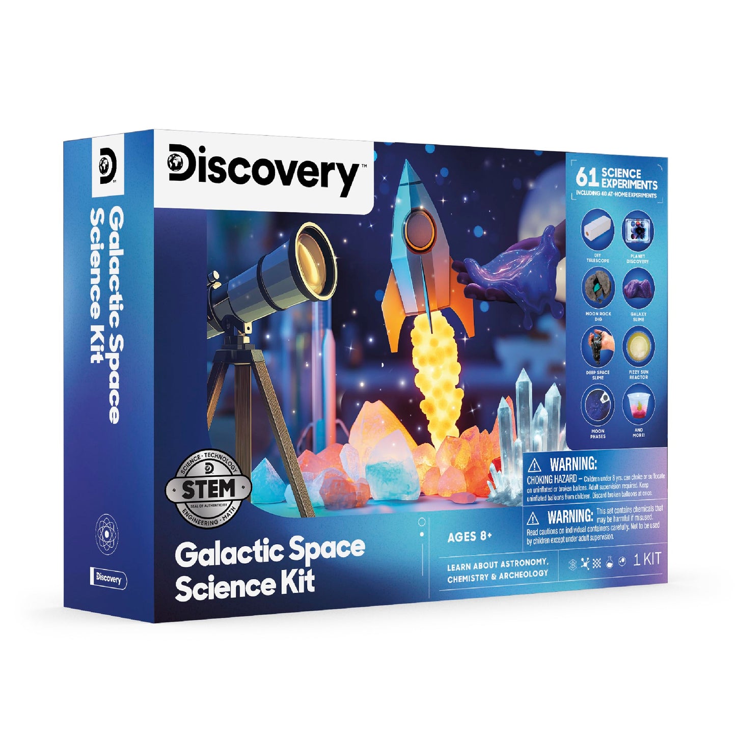 Discovery™ Galactic Space Science Kit - 61 Experiment STEM Lab for Kids| Astronomy & Chemistry Activity Set| Includes DIY Telescope, Crystals, Slime