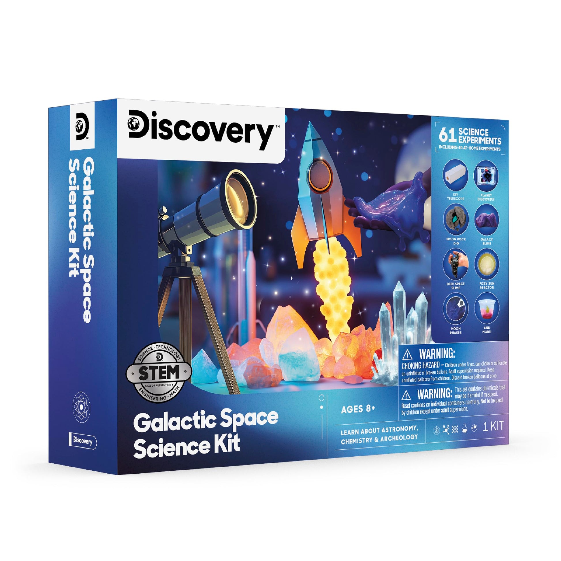 Discovery™ Galactic Space Science Kit - 61 Experiment STEM Lab for Kids| Astronomy & Chemistry Activity Set| Includes DIY Telescope, Crystals, Slime