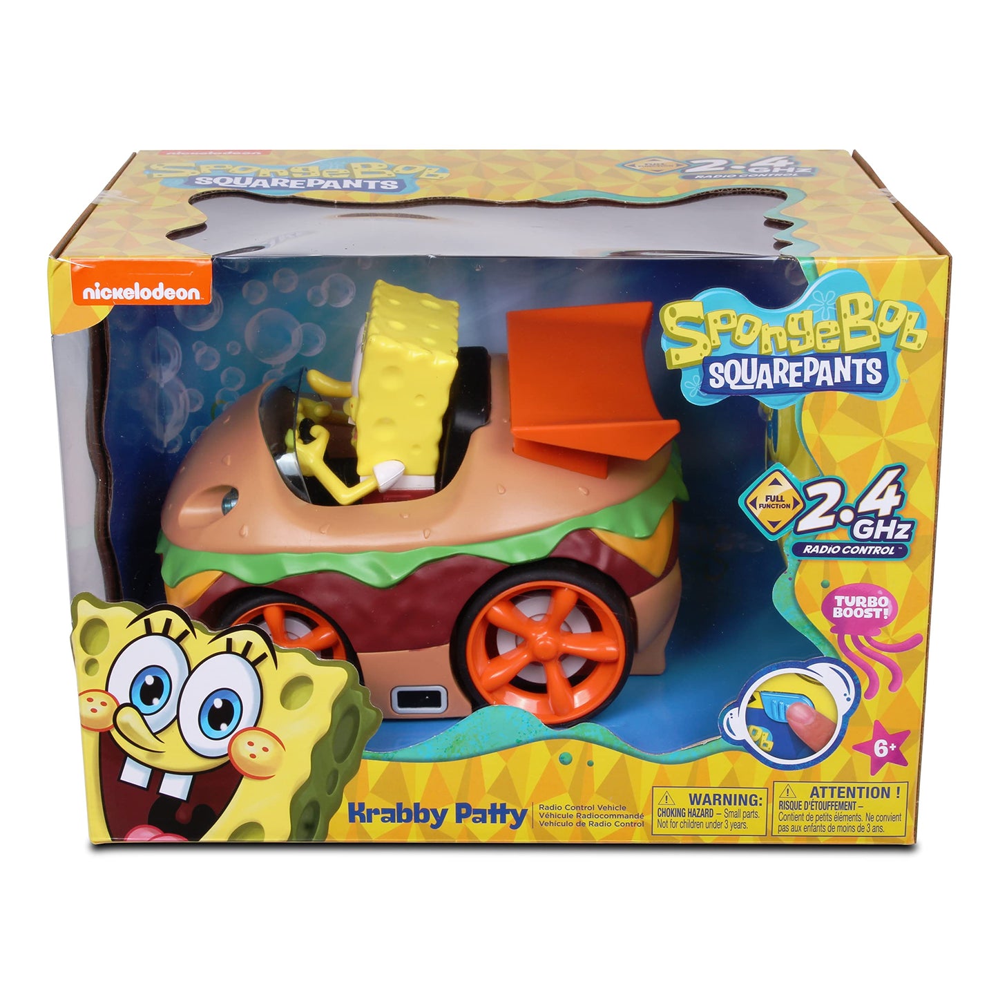 NKOK Spongebob Krabby Patty RC Car with Lights & Turbo Boost, Ages 6+