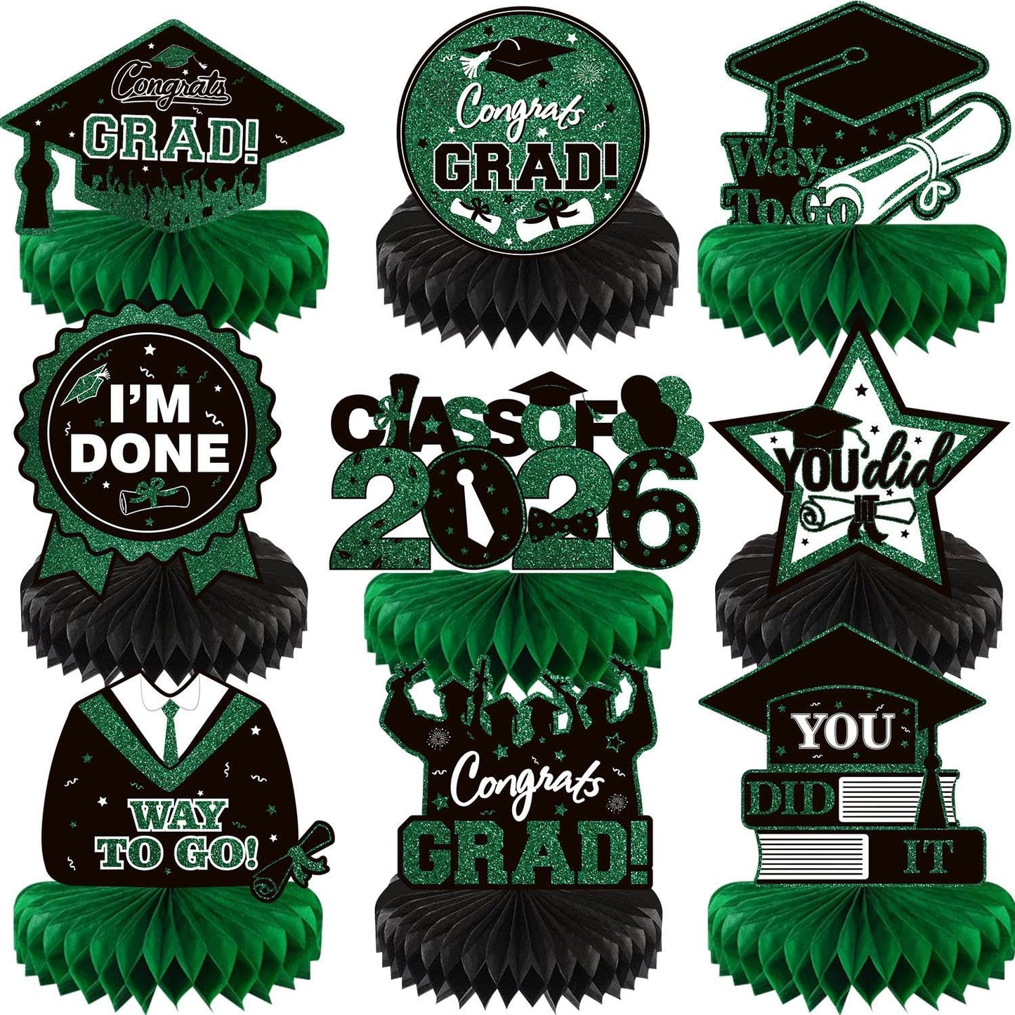 9PCS Graduation Table Decorations Green and Black CLASS OF 2026 Table Centerpiece Congratulate Graduation Table Toppers Graduation Decorations Party
