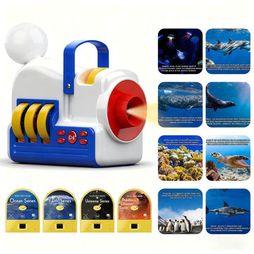 Kids Story Projector with 4 Science Cartridges, Bedtime Stories, Lullabies & Night Light, Storybook Player Machine, Educational Storytime Projector