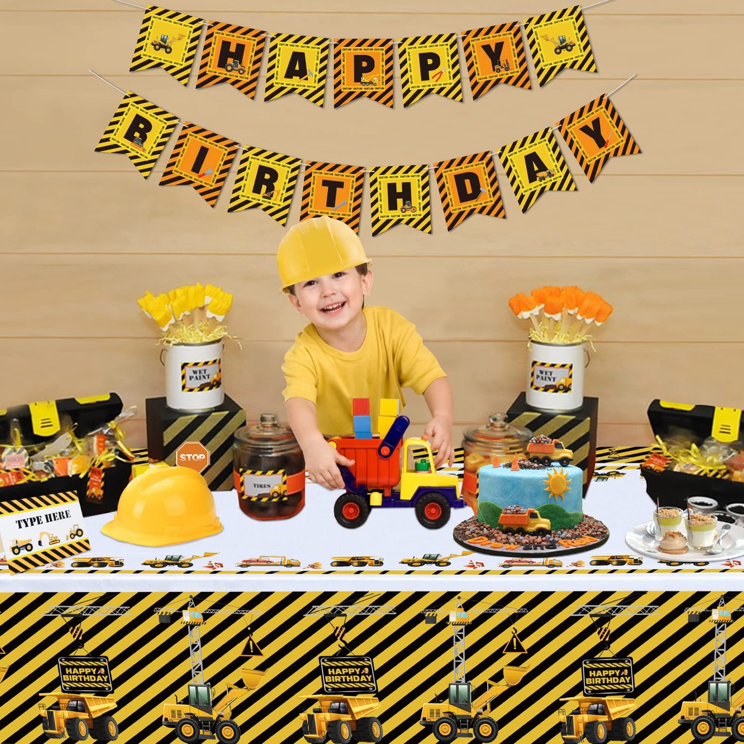 Inspireyee 4 Pack Construction Happy Birthday Tablecloth Dump Truck Birthday Table Covers Tractor Plastic Tablecloth Construction Themed Birthday