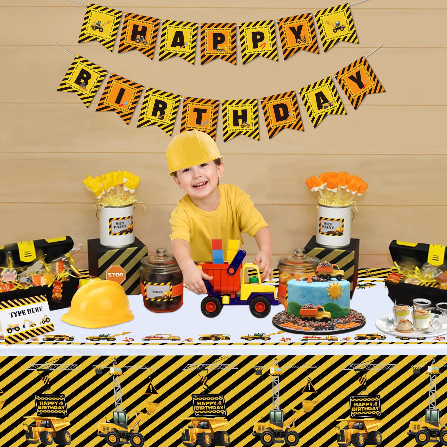 Inspireyee 4 Pack Construction Happy Birthday Tablecloth Dump Truck Birthday Table Covers Tractor Plastic Tablecloth Construction Themed Birthday