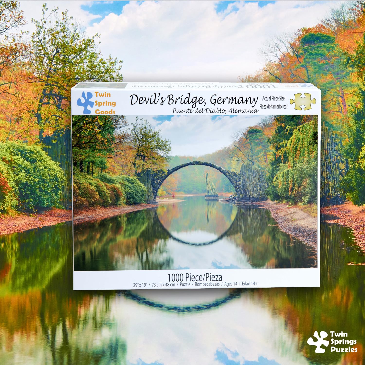 Twin Spring Goods 1000 Piece Jigsaw Puzzle for Adults Devil's Bridge Rakotzbrucke Germany Autumn Landscape Large Pieces Relaxing Nature Scenery Gift