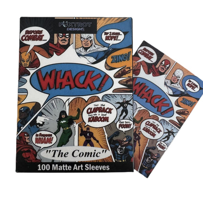 Foxtrot Designs TCG Art Card Sleeves. Superhero Comic Book Design - 100 Count Card Protectors with Matte Textured Back - Compatible with Magic The